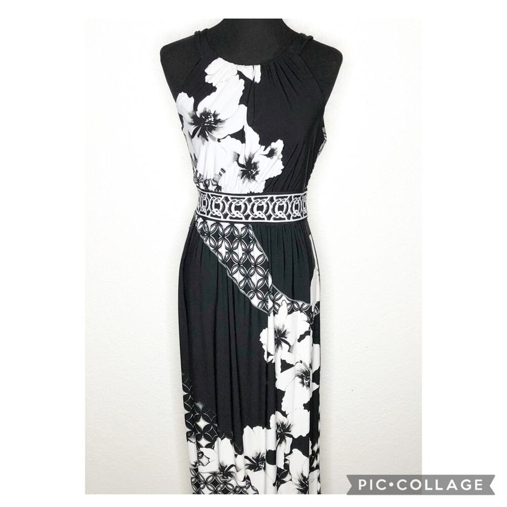 WHBM black white floral geometric sleeveless maxi dress size Extra Small XS